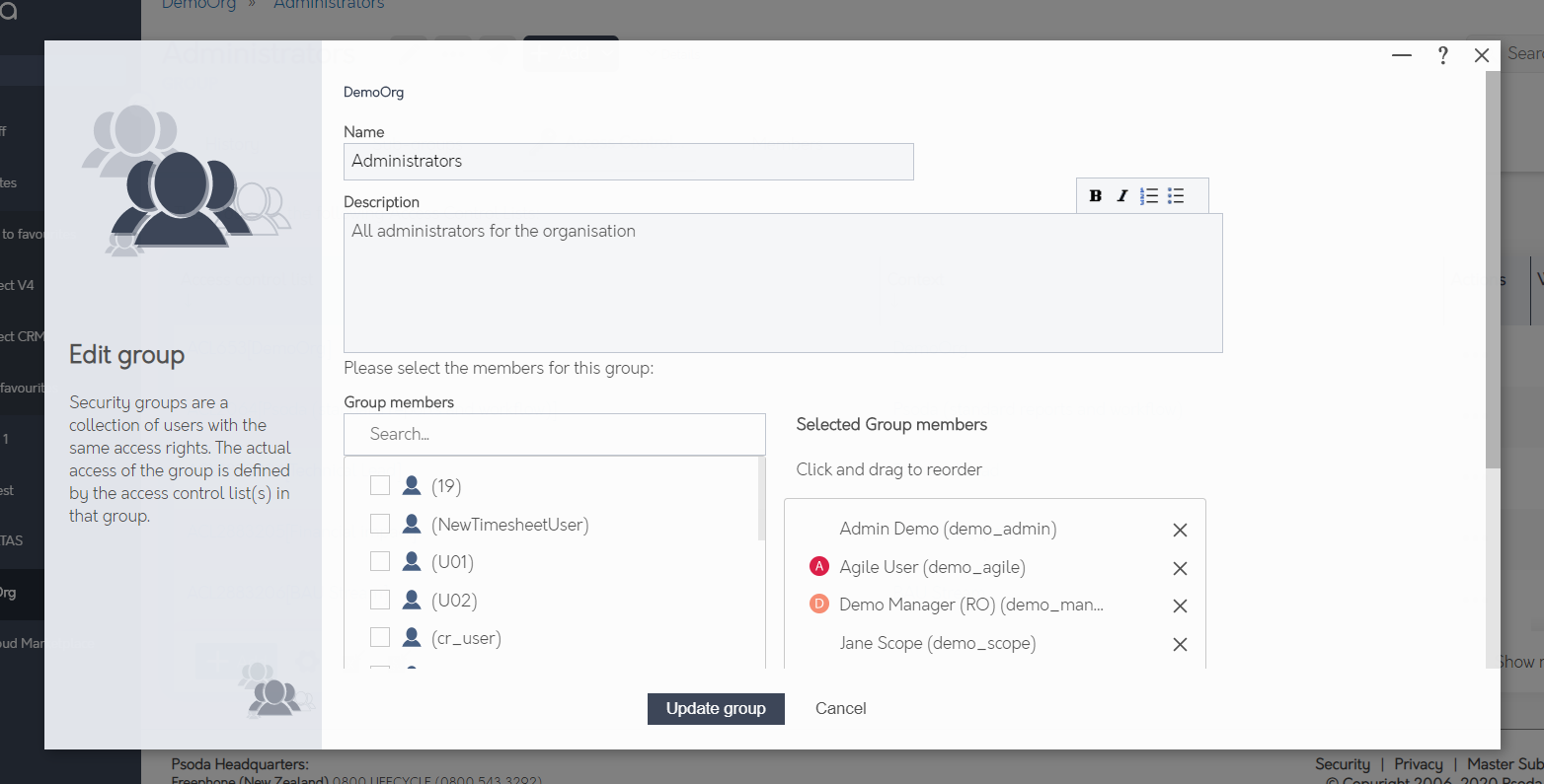 Edit group form | Psoda Help Centre